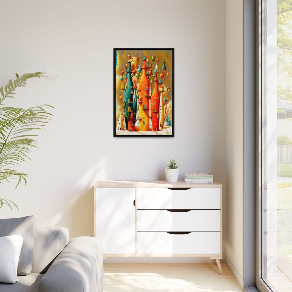 Connections – Surreal Colorful Castle Matte Canvas Print — Framed Fantasy Wall Art