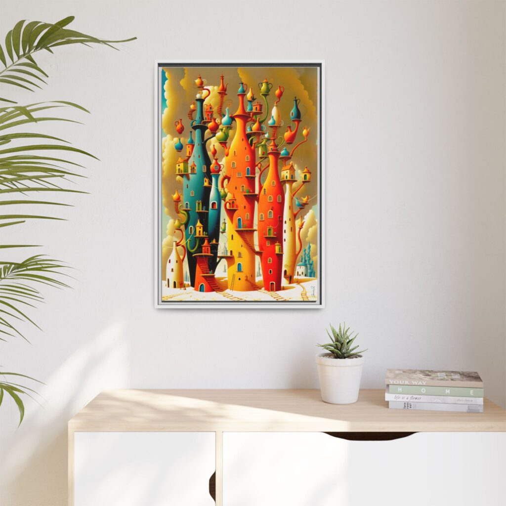 Connections – Surreal Colorful Castle Matte Canvas Print — Framed Fantasy Wall Art