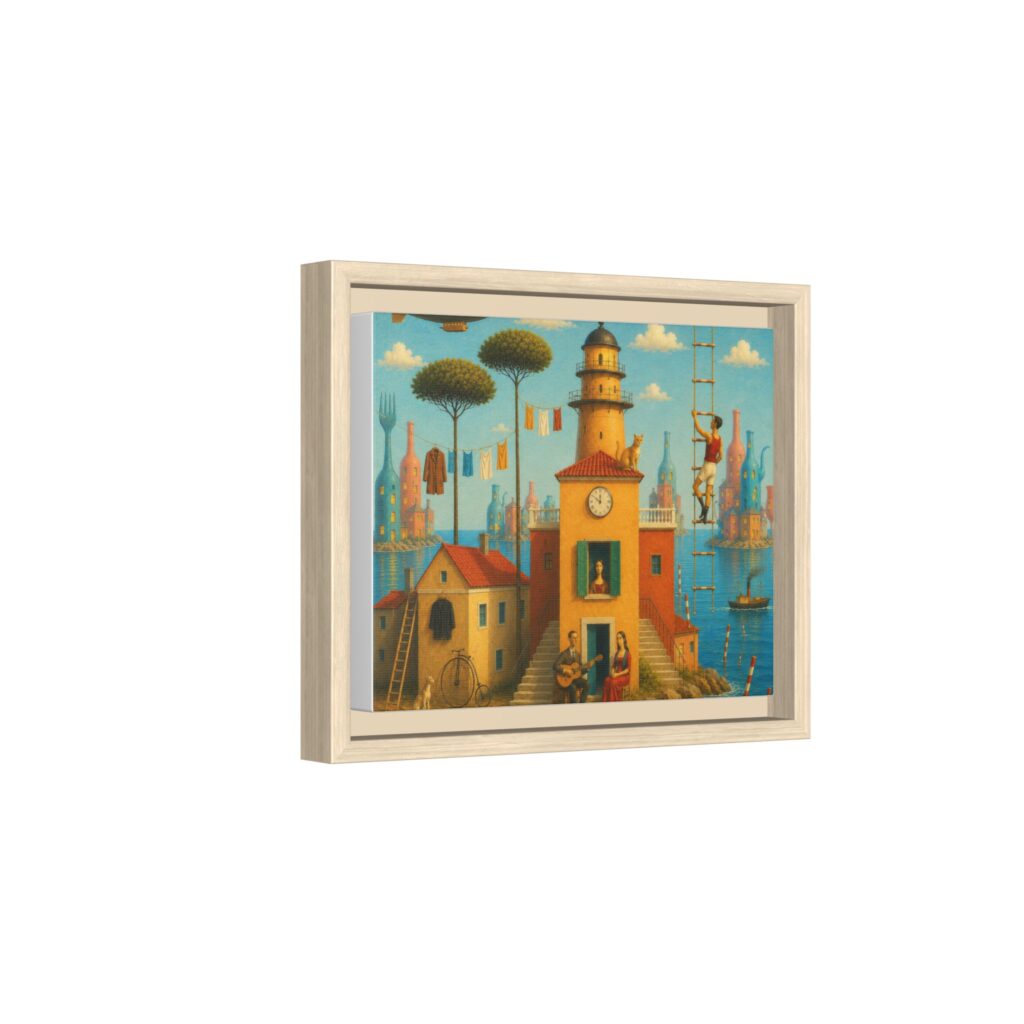 Surreal Coastal Lighthouse Matte Framed Canvas Print