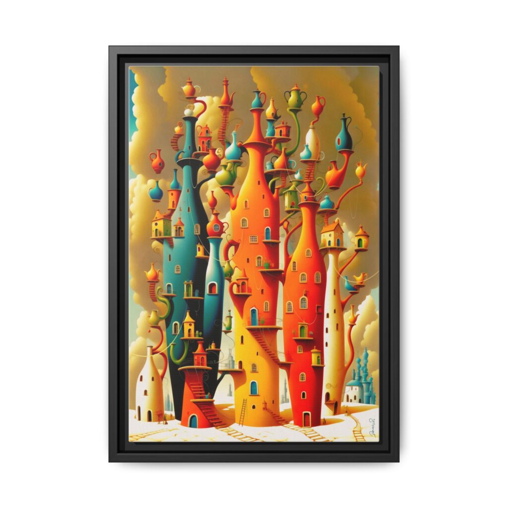 Connections – Surreal Colorful Castle Matte Canvas Print — Framed Fantasy Wall Art