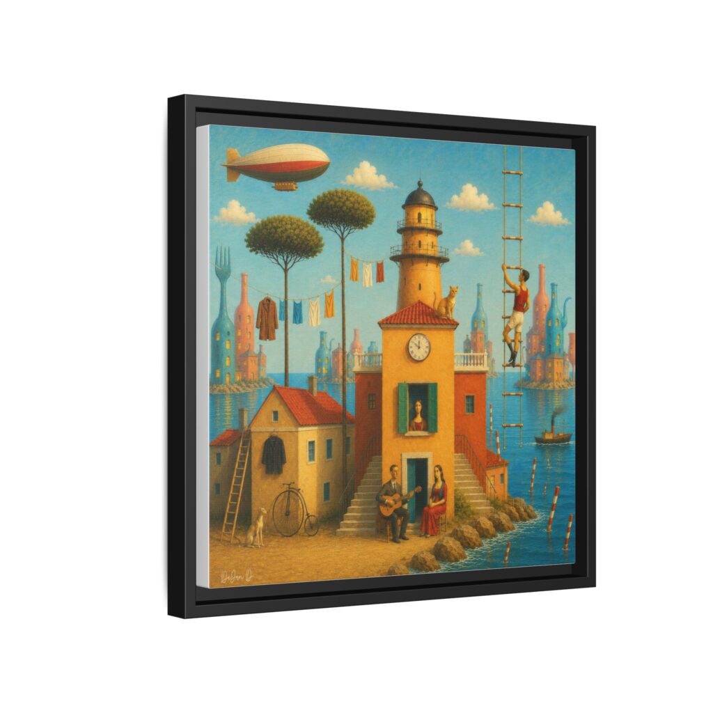 Surreal Coastal Lighthouse Matte Framed Canvas Print