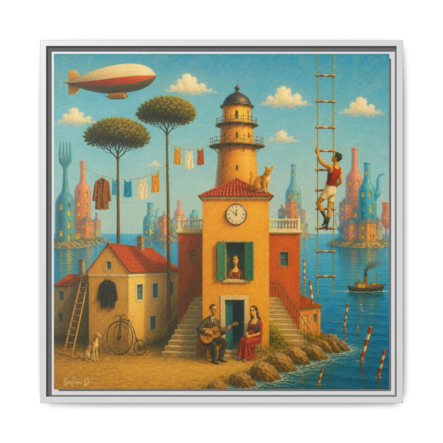 Surreal Coastal Lighthouse Matte Framed Canvas Print
