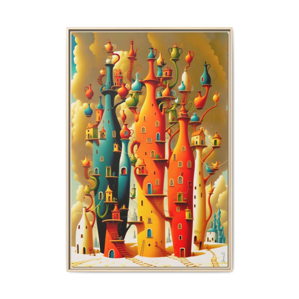 Connections – Surreal Colorful Castle Matte Canvas Print — Framed Fantasy Wall Art