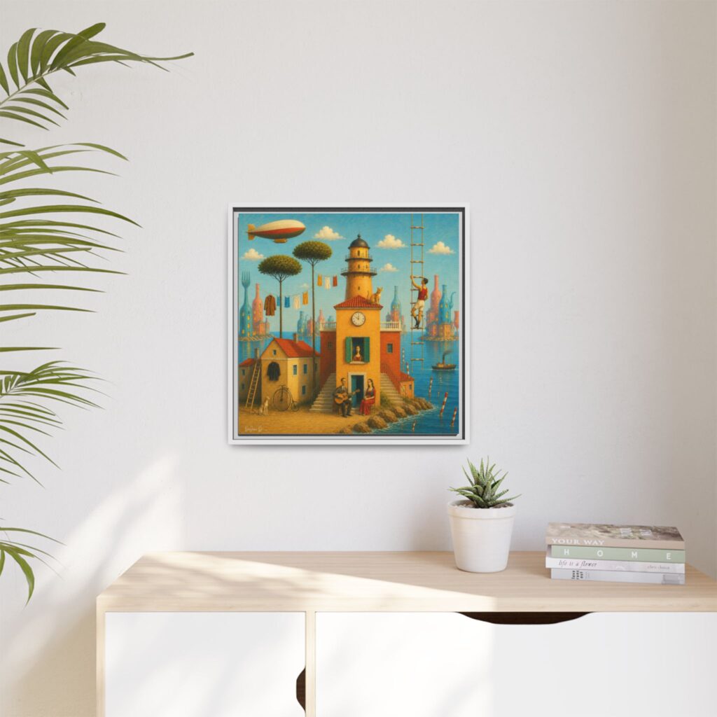 Surreal Coastal Lighthouse Matte Framed Canvas Print