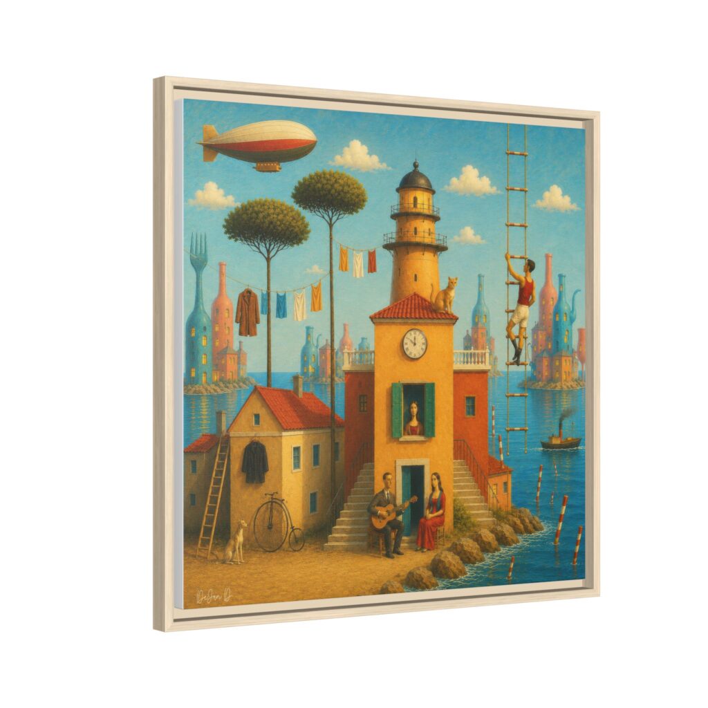 Surreal Coastal Lighthouse Matte Framed Canvas Print