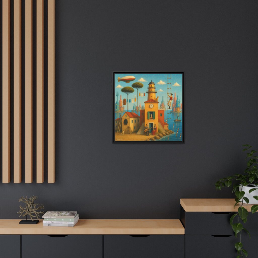 Surreal Coastal Lighthouse Matte Framed Canvas Print