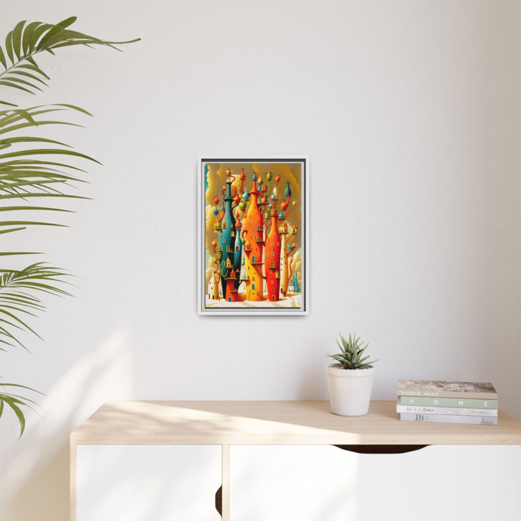 Connections – Surreal Colorful Castle Matte Canvas Print — Framed Fantasy Wall Art
