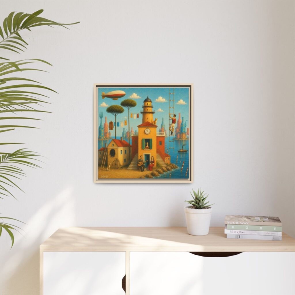 Surreal Coastal Lighthouse Matte Framed Canvas Print
