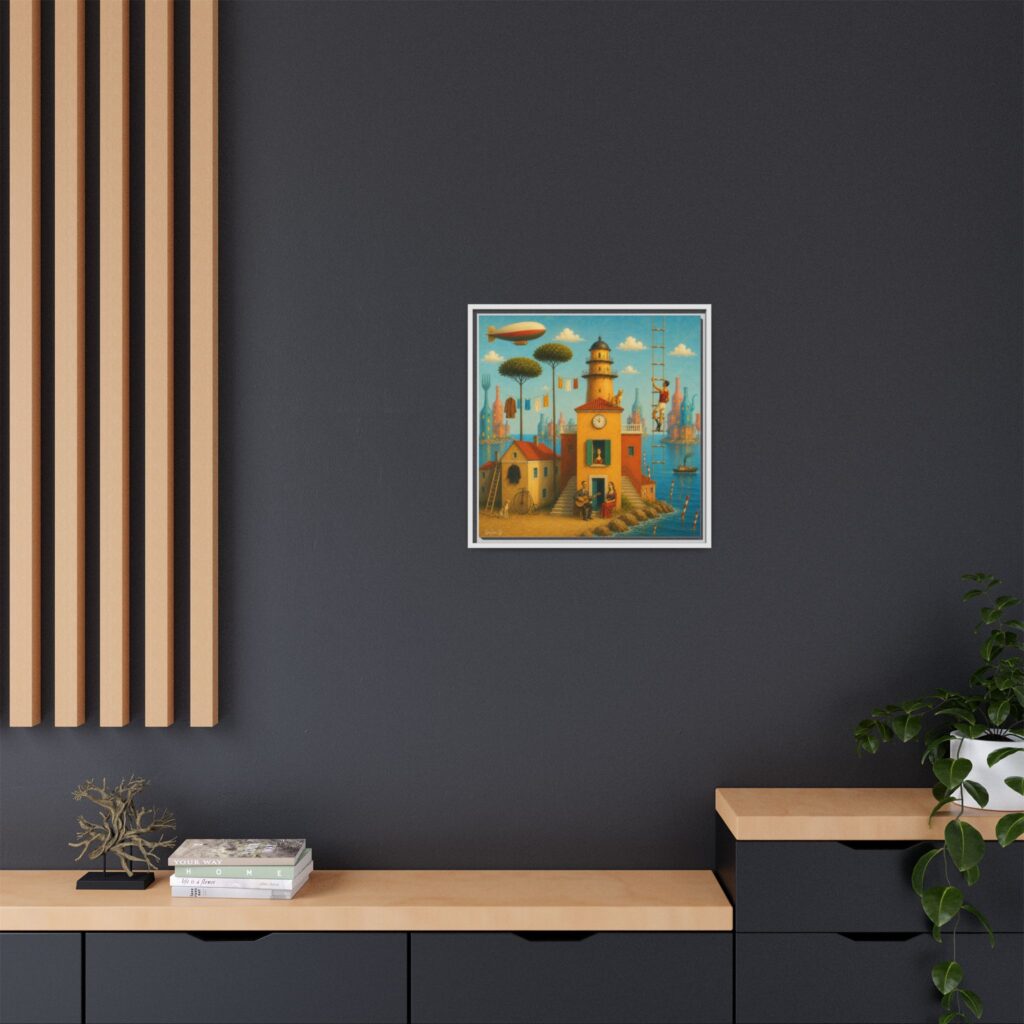 Surreal Coastal Lighthouse Matte Framed Canvas Print