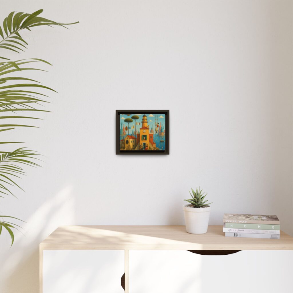 Surreal Coastal Lighthouse Matte Framed Canvas Print