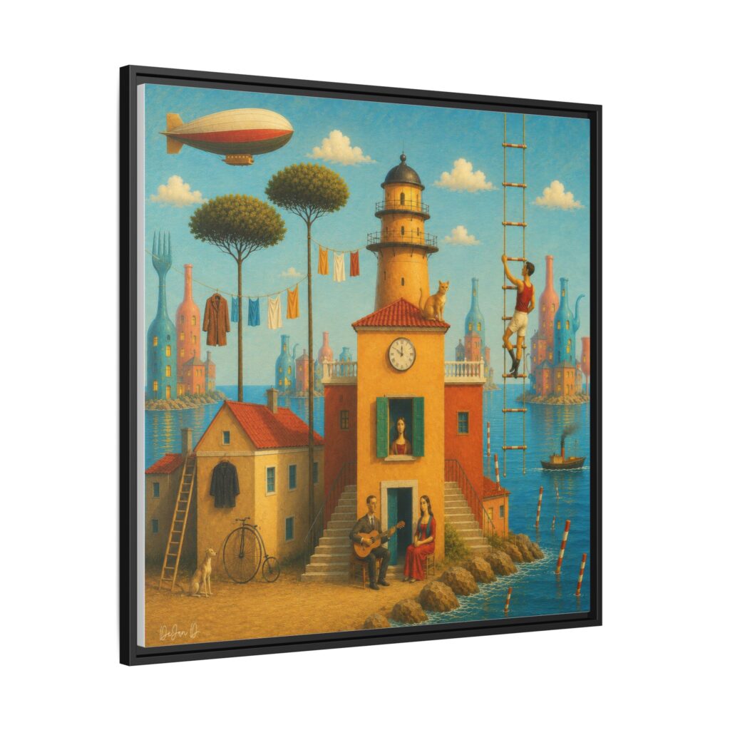 Surreal Coastal Lighthouse Matte Framed Canvas Print