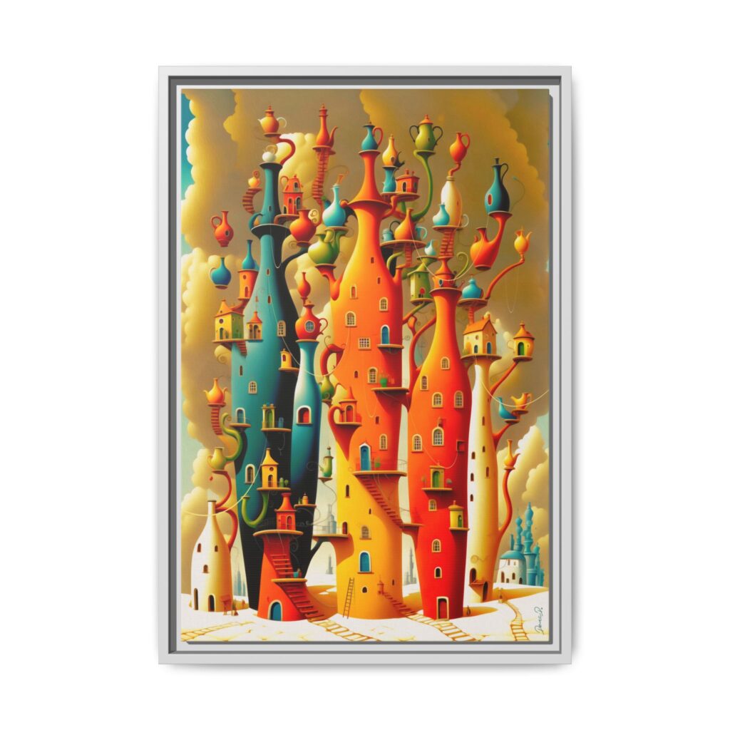 Connections – Surreal Colorful Castle Matte Canvas Print — Framed Fantasy Wall Art