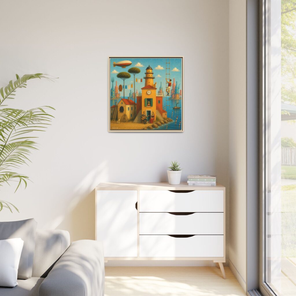 Surreal Coastal Lighthouse Matte Framed Canvas Print