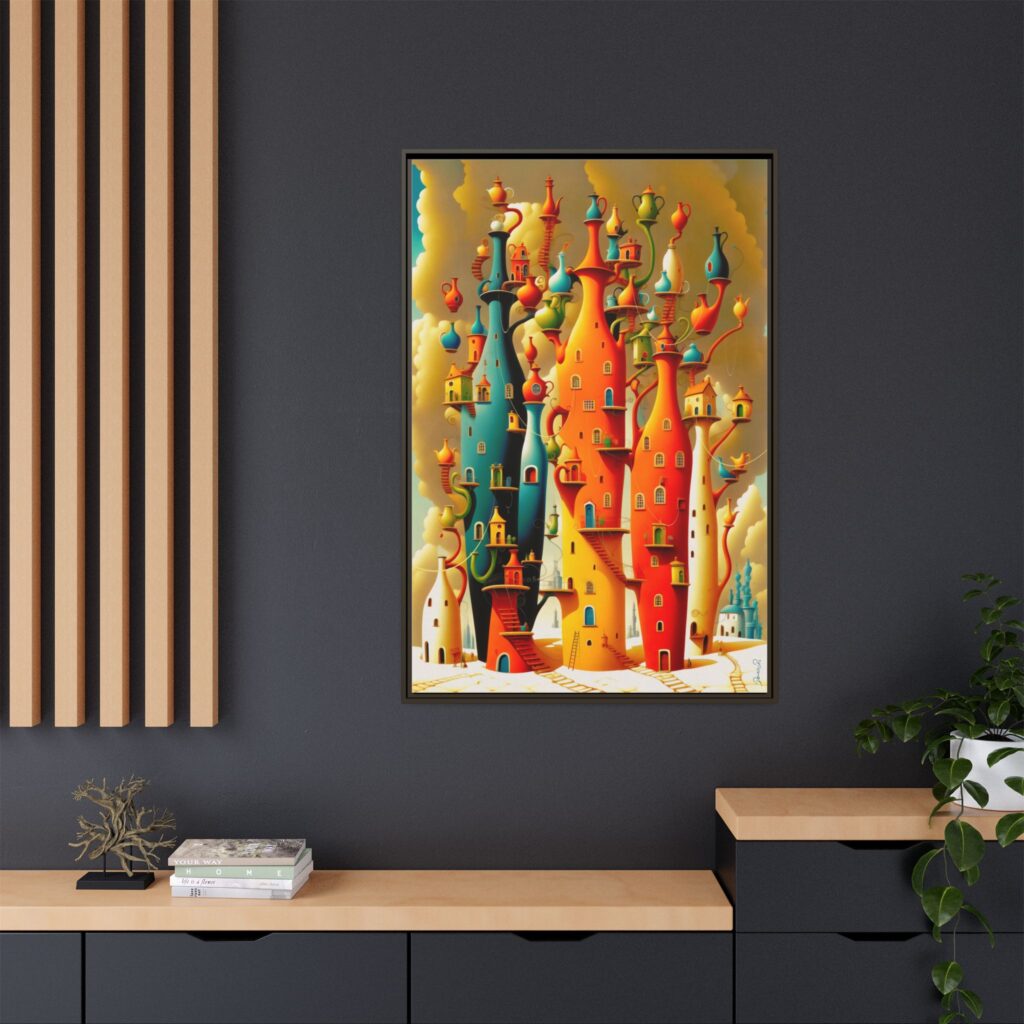 Connections – Surreal Colorful Castle Matte Canvas Print — Framed Fantasy Wall Art