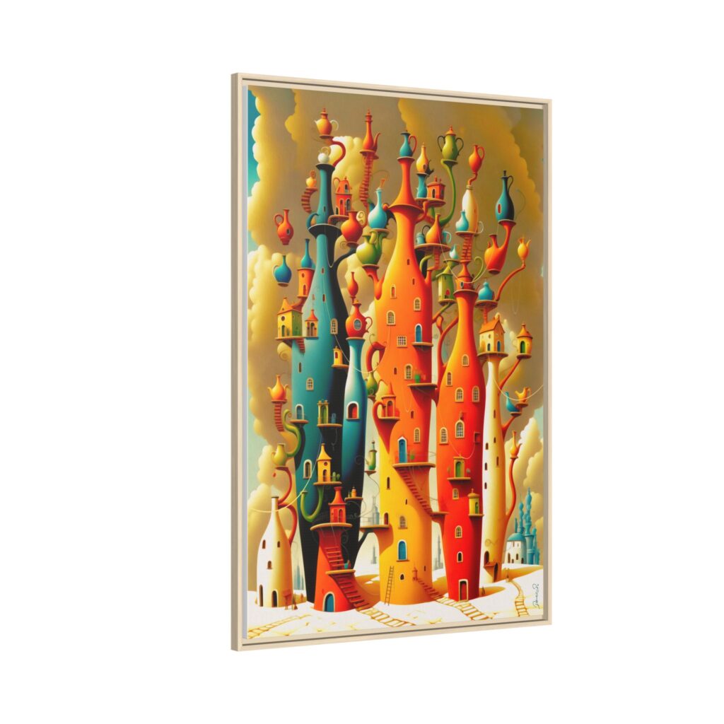 Connections – Surreal Colorful Castle Matte Canvas Print — Framed Fantasy Wall Art