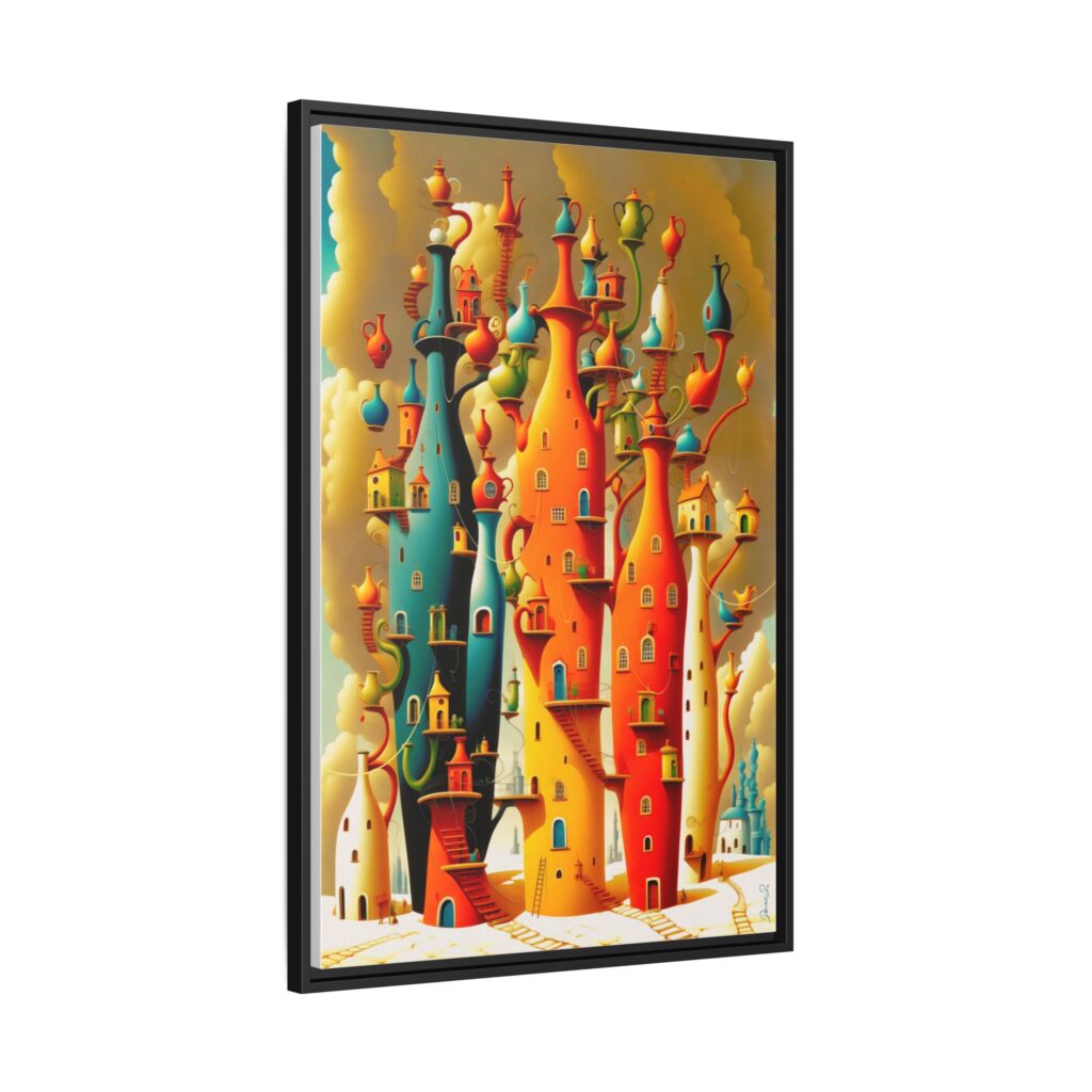 Connections – Surreal Colorful Castle Matte Canvas Print — Framed Fantasy Wall Art