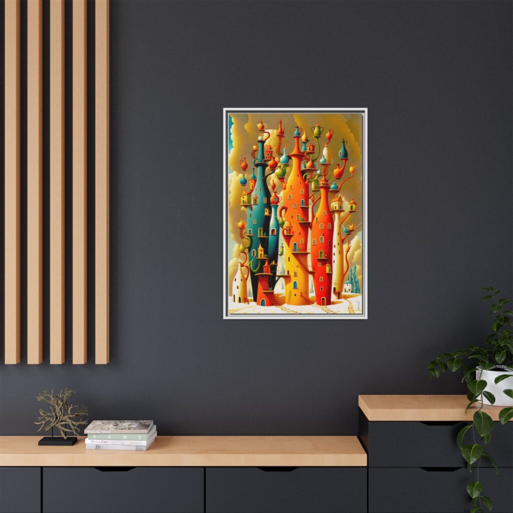 Connections – Surreal Colorful Castle Matte Canvas Print — Framed Fantasy Wall Art