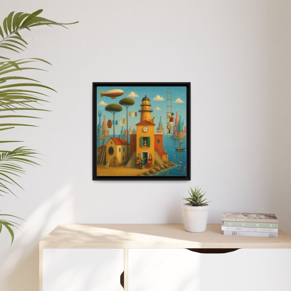Surreal Coastal Lighthouse Matte Framed Canvas Print