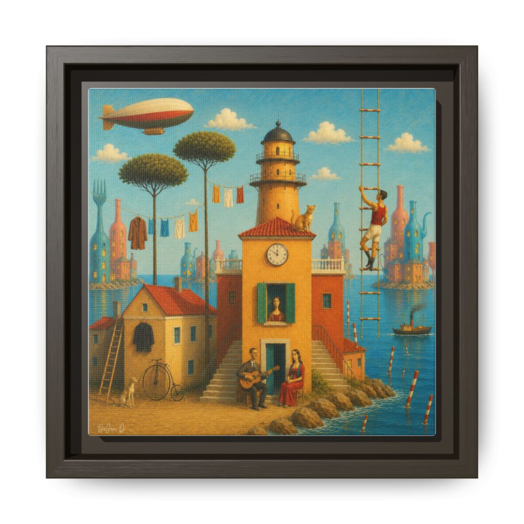 Surreal Coastal Lighthouse Matte Framed Canvas Print
