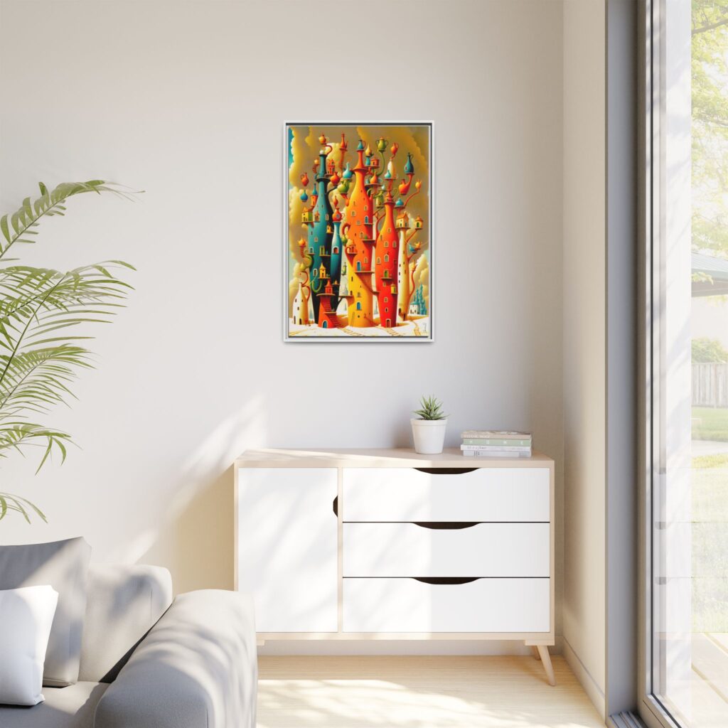 Connections – Surreal Colorful Castle Matte Canvas Print — Framed Fantasy Wall Art