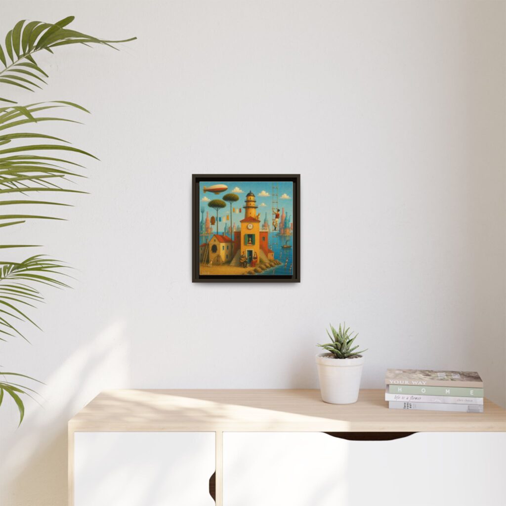Surreal Coastal Lighthouse Matte Framed Canvas Print