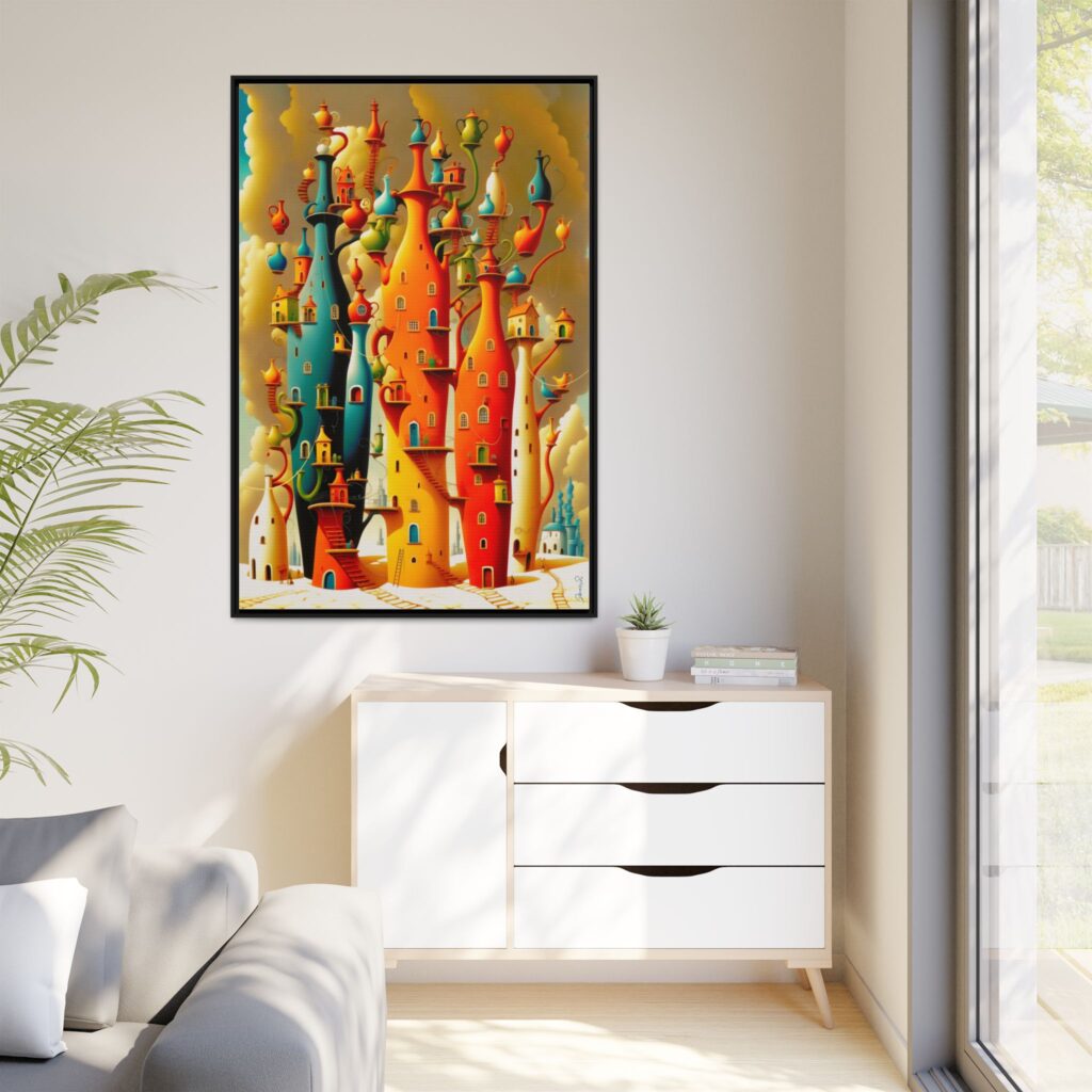 Connections – Surreal Colorful Castle Matte Canvas Print — Framed Fantasy Wall Art