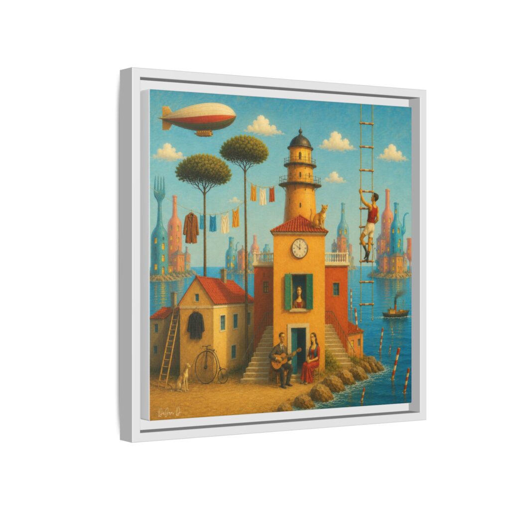 Surreal Coastal Lighthouse Matte Framed Canvas Print