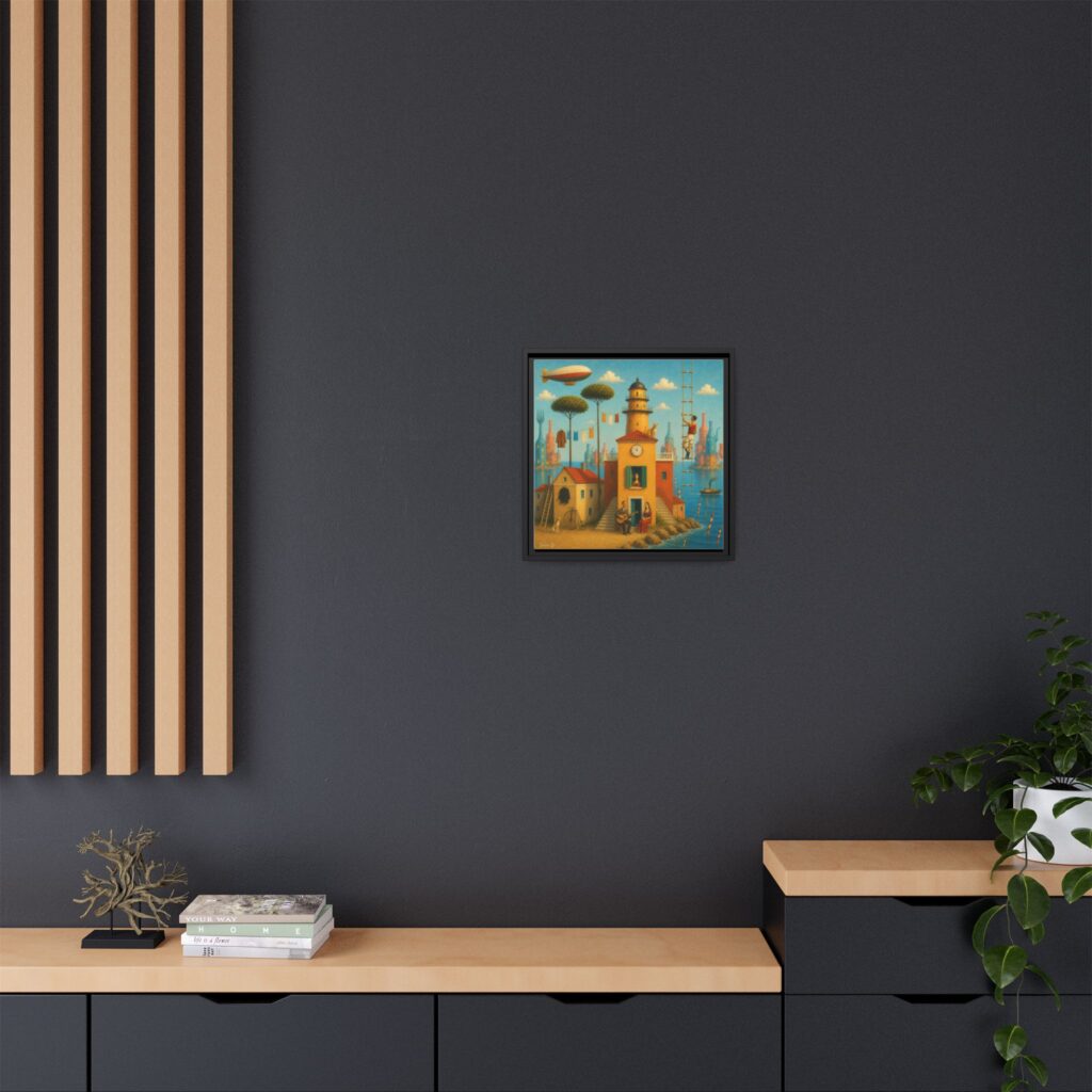 Surreal Coastal Lighthouse Matte Framed Canvas Print