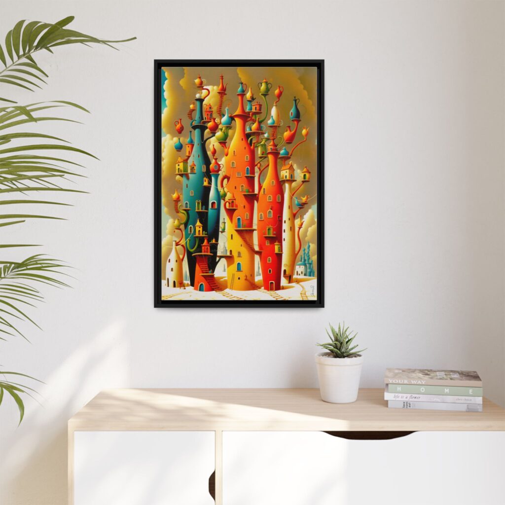 Connections – Surreal Colorful Castle Matte Canvas Print — Framed Fantasy Wall Art