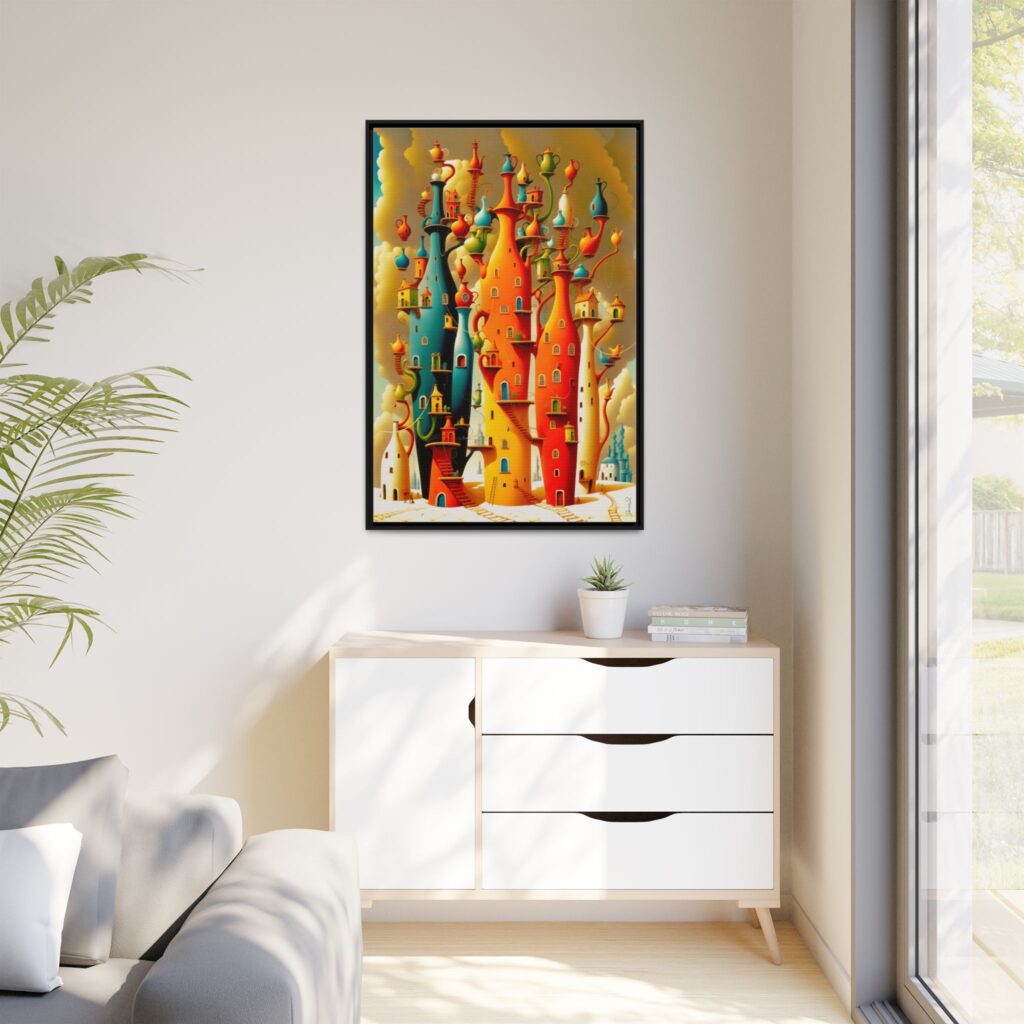 Connections – Surreal Colorful Castle Matte Canvas Print — Framed Fantasy Wall Art