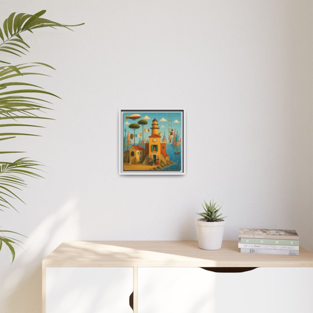 Surreal Coastal Lighthouse Matte Framed Canvas Print