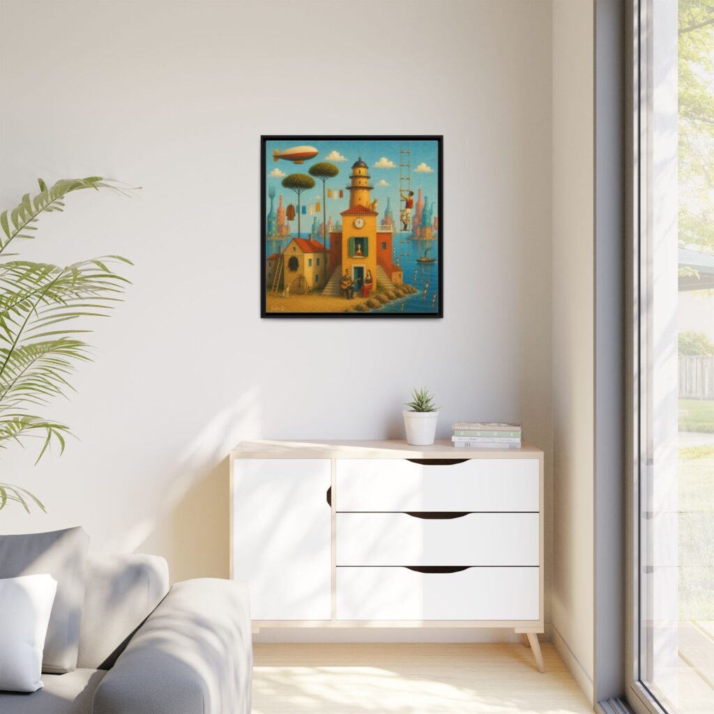 Surreal Coastal Lighthouse Matte Framed Canvas Print