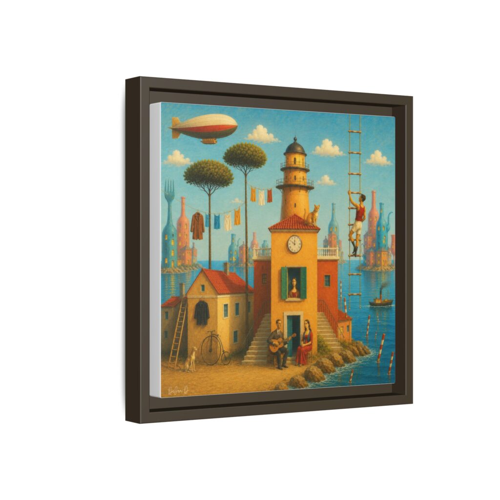 Surreal Coastal Lighthouse Matte Framed Canvas Print