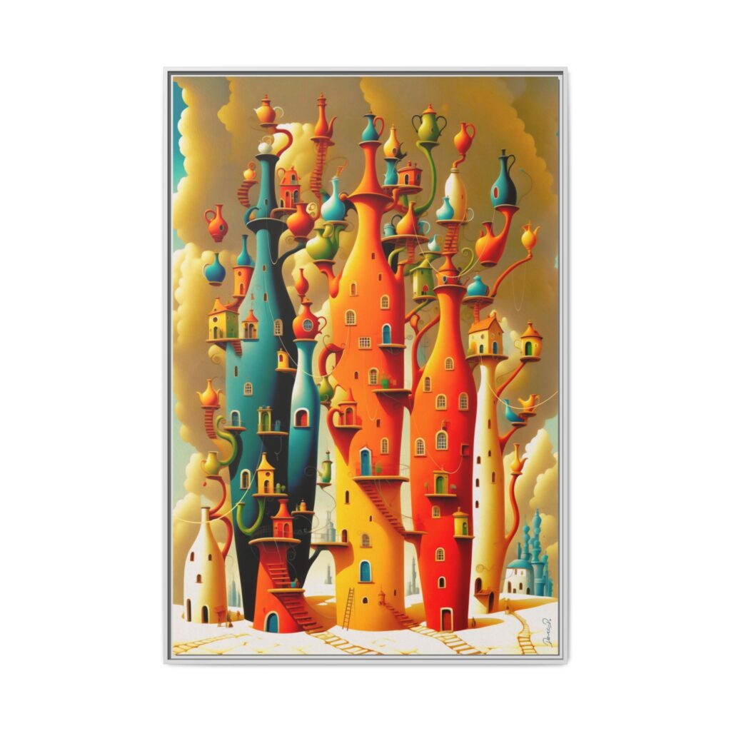 Connections – Surreal Colorful Castle Matte Canvas Print — Framed Fantasy Wall Art