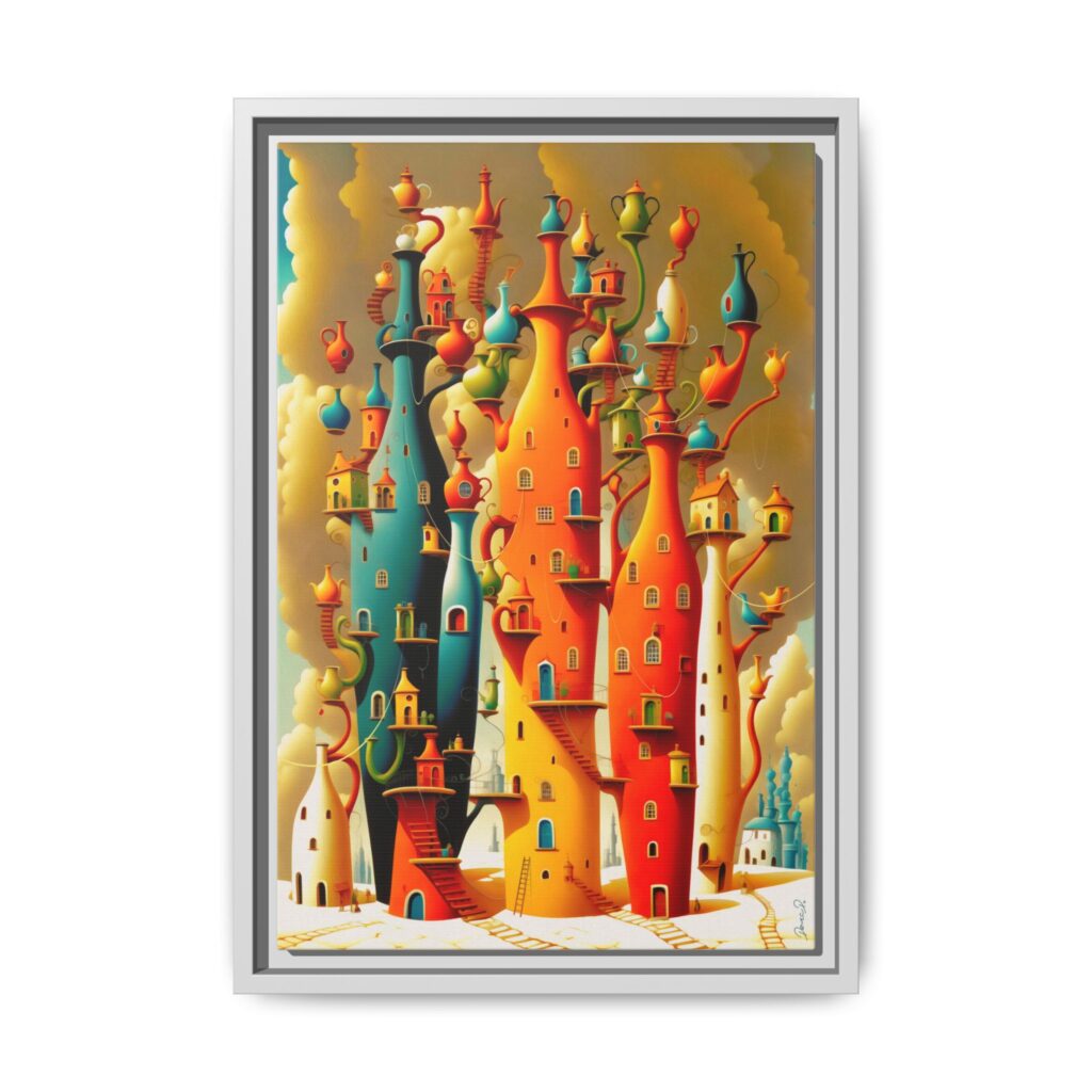 Connections – Surreal Colorful Castle Matte Canvas Print — Framed Fantasy Wall Art