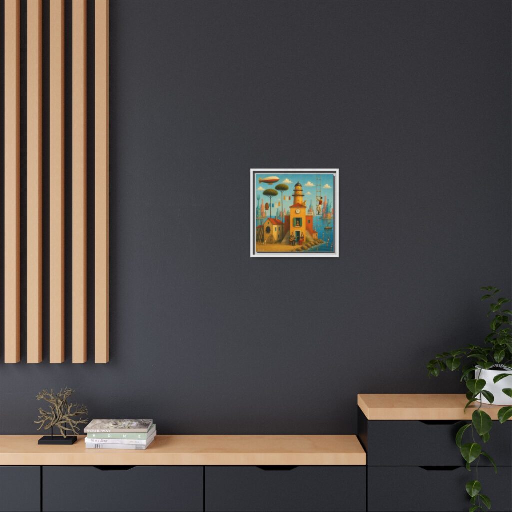 Surreal Coastal Lighthouse Matte Framed Canvas Print