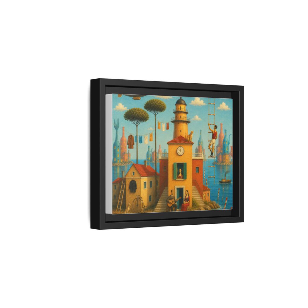 Surreal Coastal Lighthouse Matte Framed Canvas Print