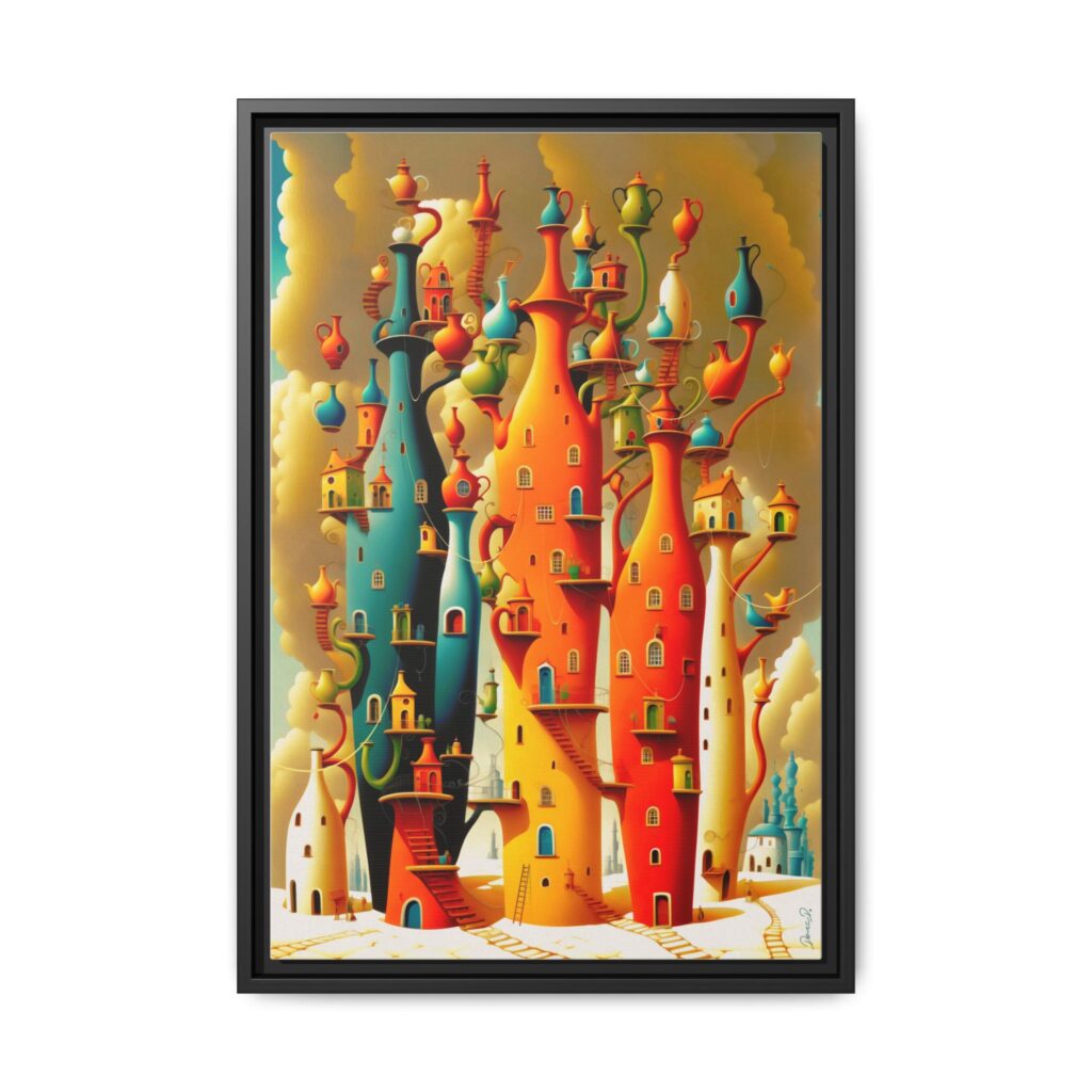 Connections – Surreal Colorful Castle Matte Canvas Print — Framed Fantasy Wall Art