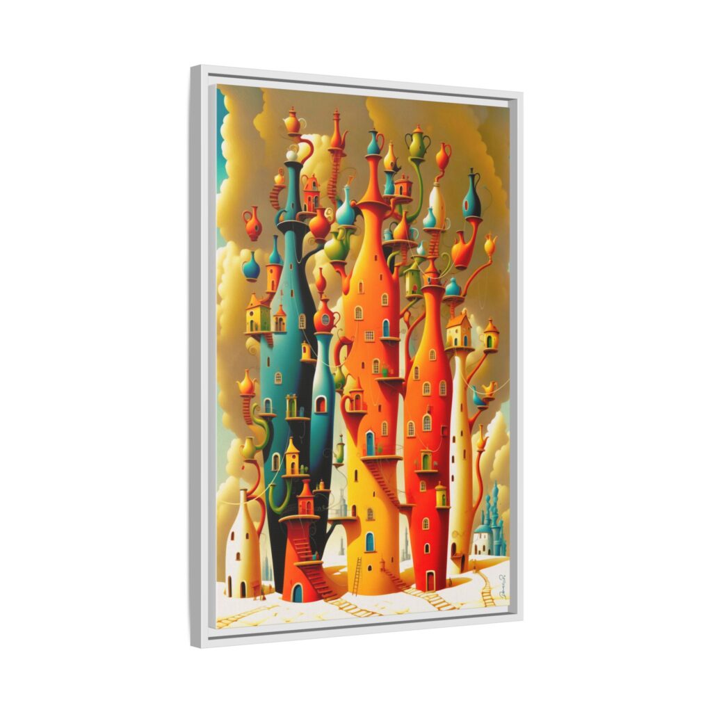 Connections – Surreal Colorful Castle Matte Canvas Print — Framed Fantasy Wall Art