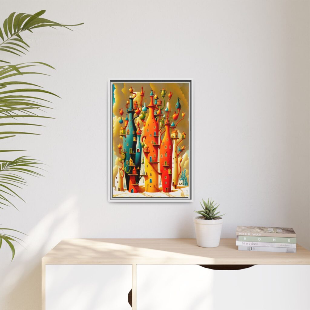 Connections – Surreal Colorful Castle Matte Canvas Print — Framed Fantasy Wall Art