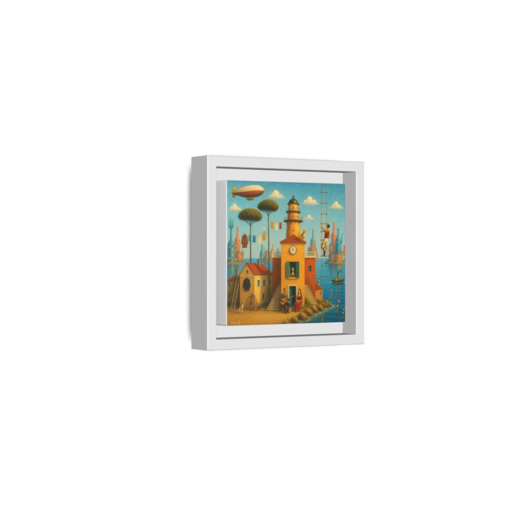 Surreal Coastal Lighthouse Matte Framed Canvas Print