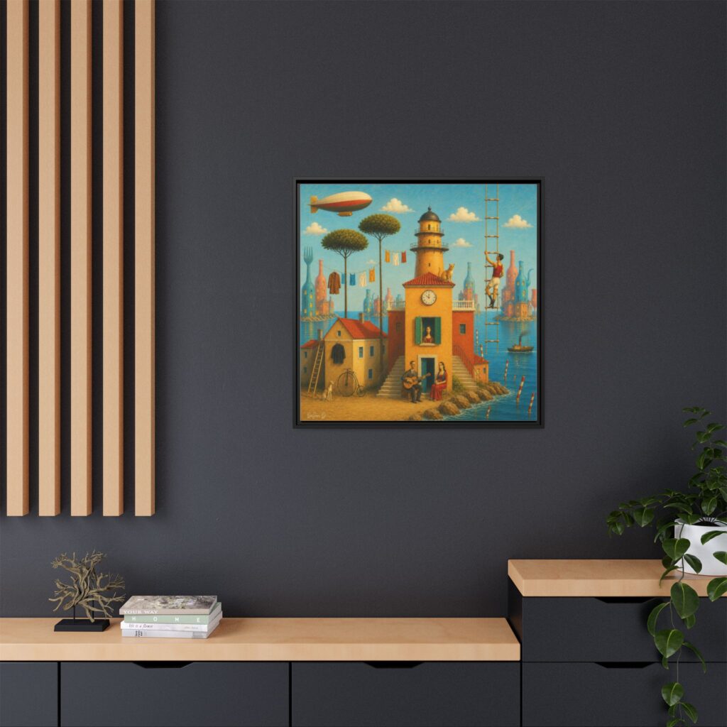 Surreal Coastal Lighthouse Matte Framed Canvas Print
