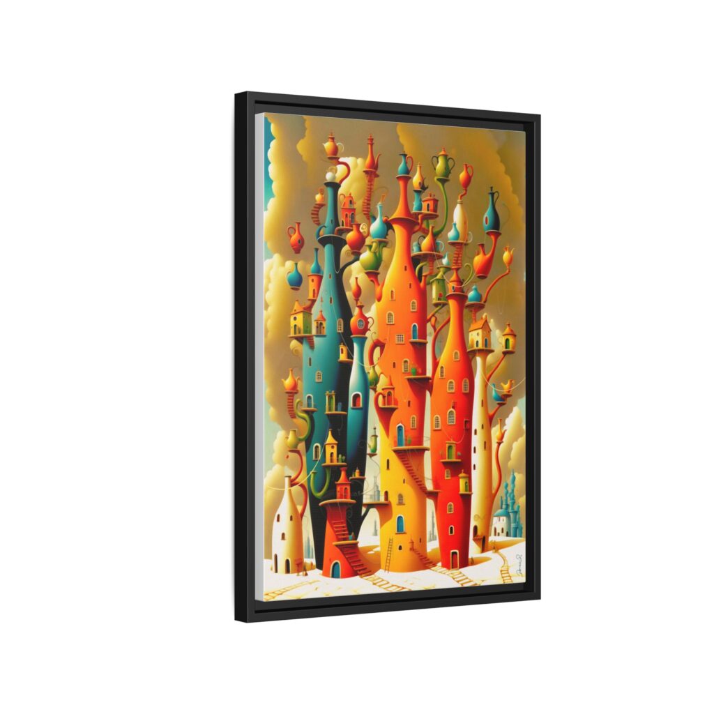 Connections – Surreal Colorful Castle Matte Canvas Print — Framed Fantasy Wall Art