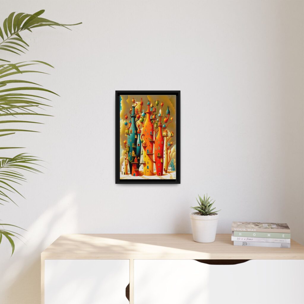 Connections – Surreal Colorful Castle Matte Canvas Print — Framed Fantasy Wall Art