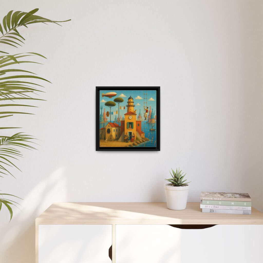 Surreal Coastal Lighthouse Matte Framed Canvas Print