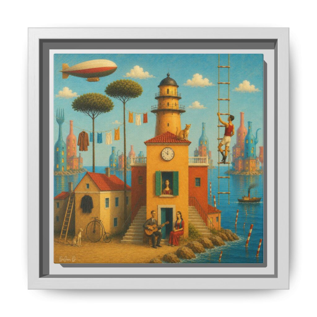 Surreal Coastal Lighthouse Matte Framed Canvas Print