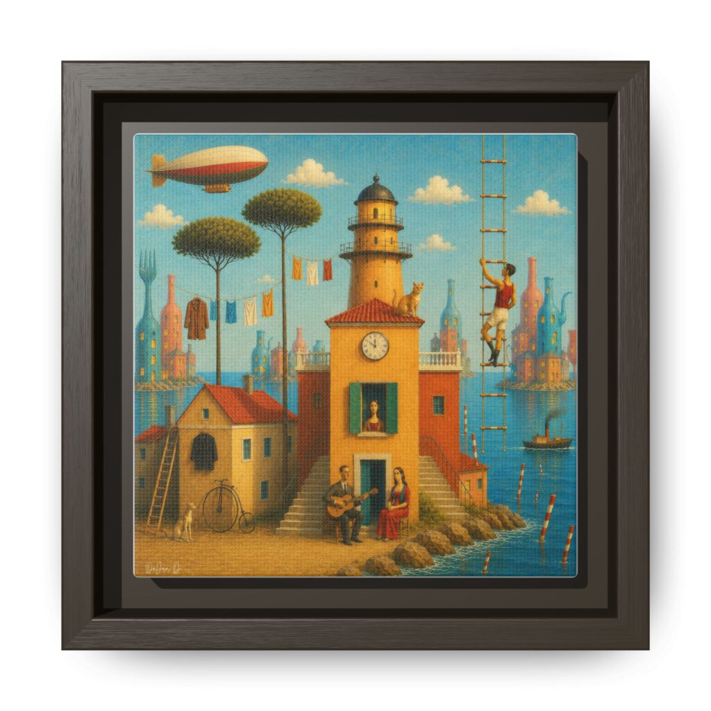 Surreal Coastal Lighthouse Matte Framed Canvas Print