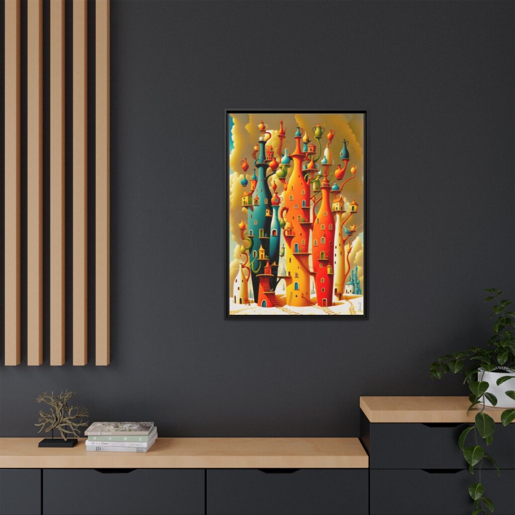 Connections – Surreal Colorful Castle Matte Canvas Print — Framed Fantasy Wall Art