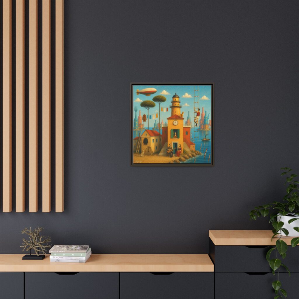 Surreal Coastal Lighthouse Matte Framed Canvas Print