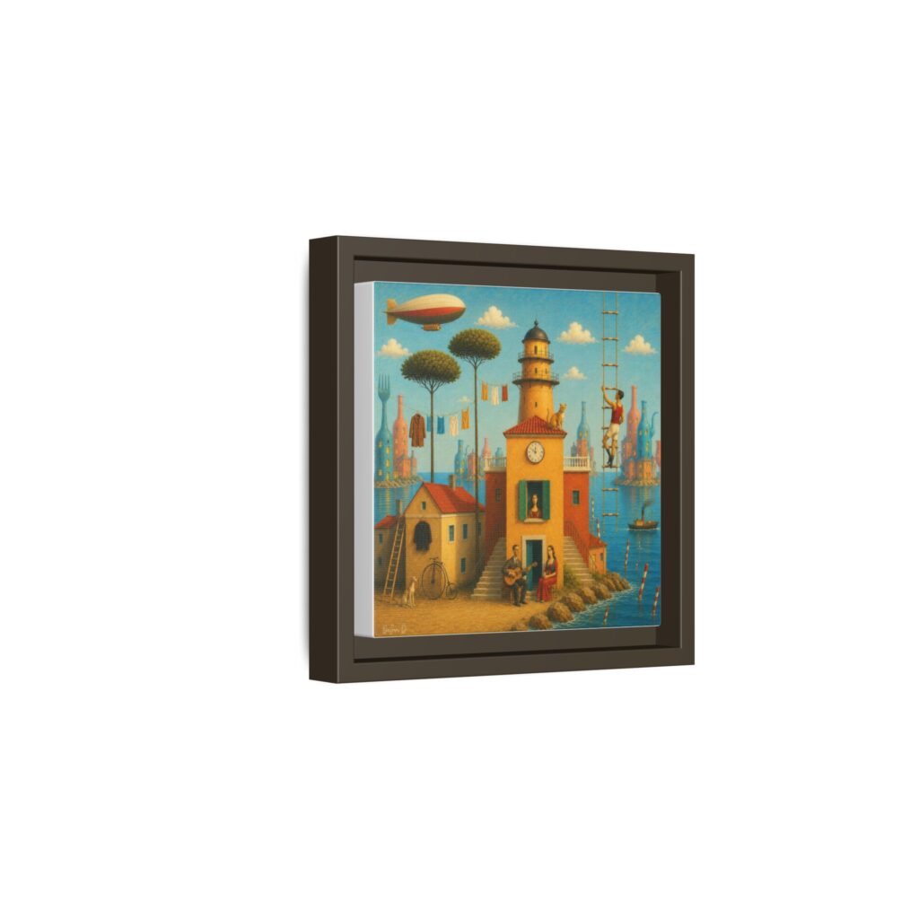 Surreal Coastal Lighthouse Matte Framed Canvas Print